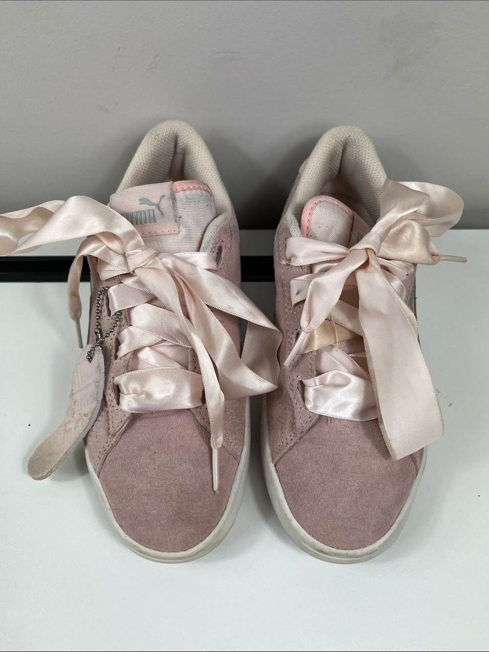 Puma Basket Heart Suede Sneakers Blush Pink Satin Ribbon Lace Women’s 5.5